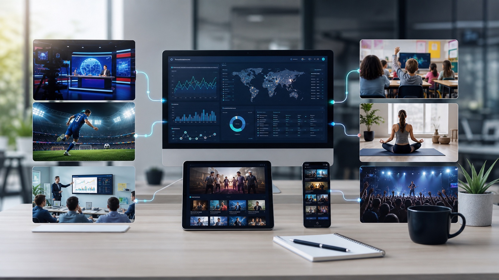 Sectores OTT conectados a una plataforma central de operación, analítica y distribución